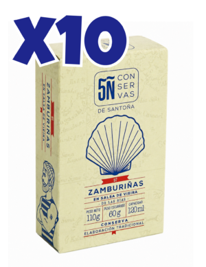 Pack de 10 latas de Zamburiñas en salsa de Vieira 120 ml