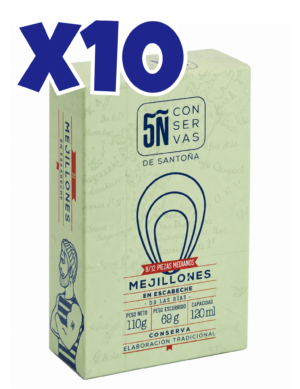 Pack de 10 latas de Mejillones en Escabeche 120 ml