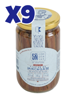 Pack de 9 tarros Anchoa Cantábrico Oliva Oro 314 ml