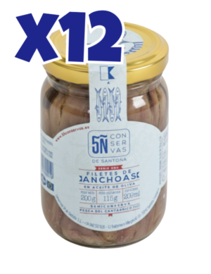 Pack de 12 tarros Anchoa Cantábrico Oliva Oro 209 ml