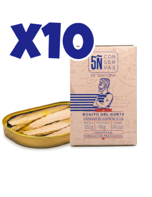 Pack de 10 Latas de Bonito del Norte Laminado en oliva 140 ml